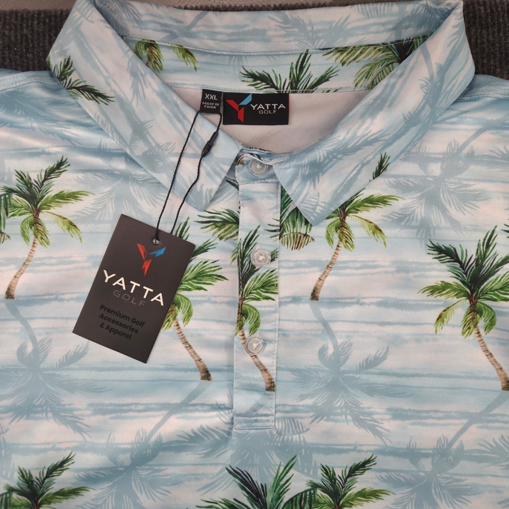 Yatta Golf Polo Shirt‎ Mens XXL Blue Palm Tree Tropical Performance NWT New